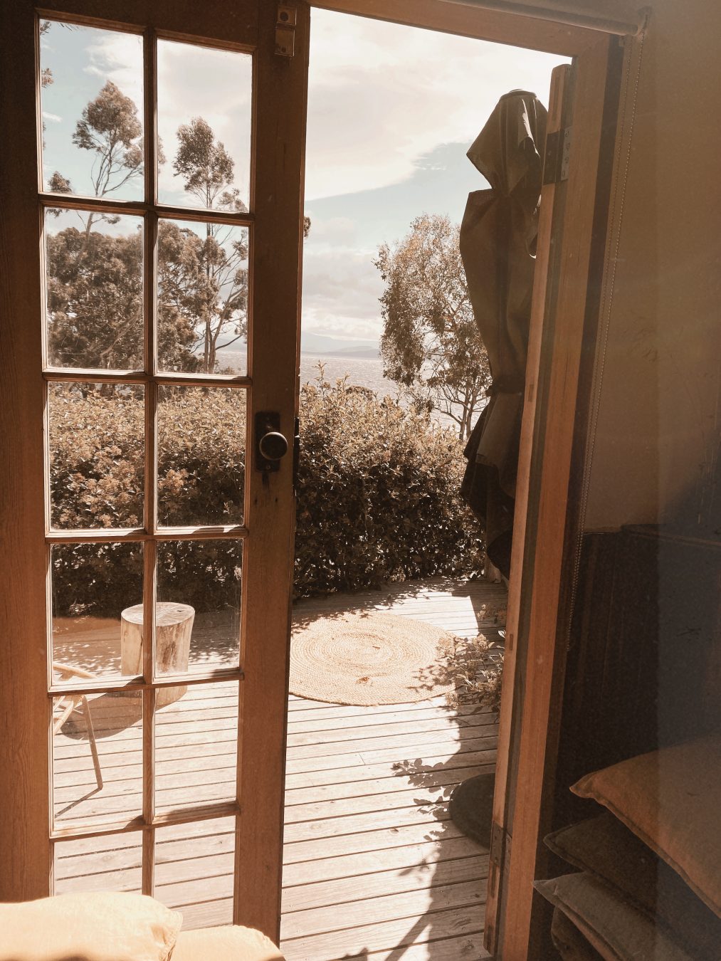 Open door with view to Tasmania