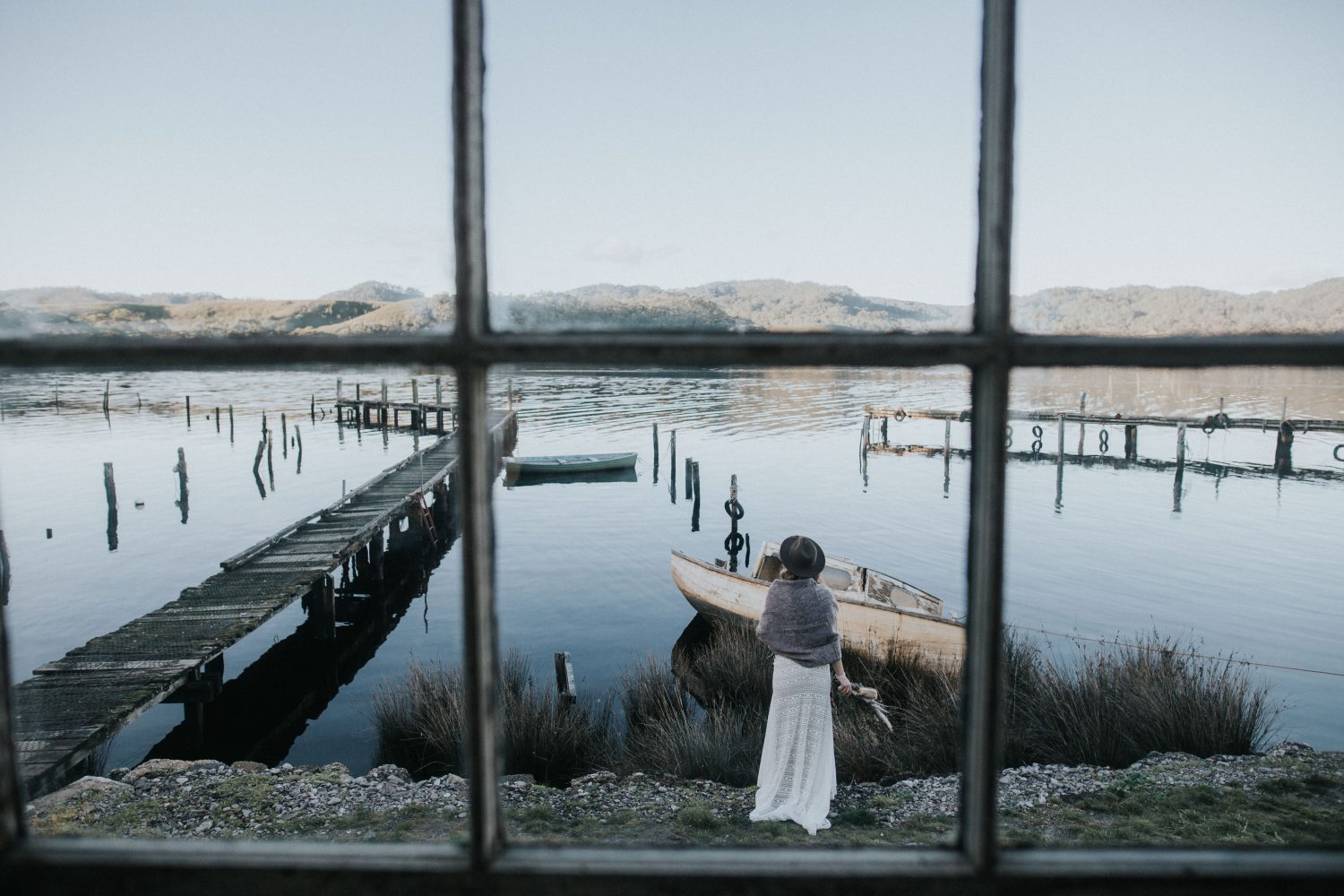 Bride standing by water - Captains Rest Tasmania