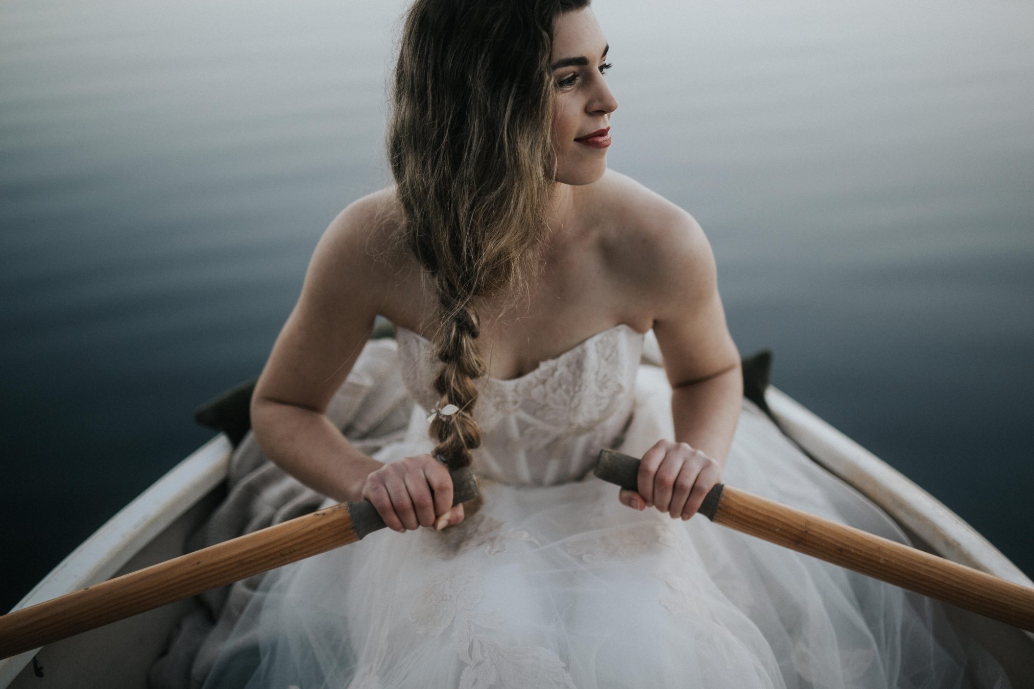 Bride in boat at Captains Rest / Elopement photography