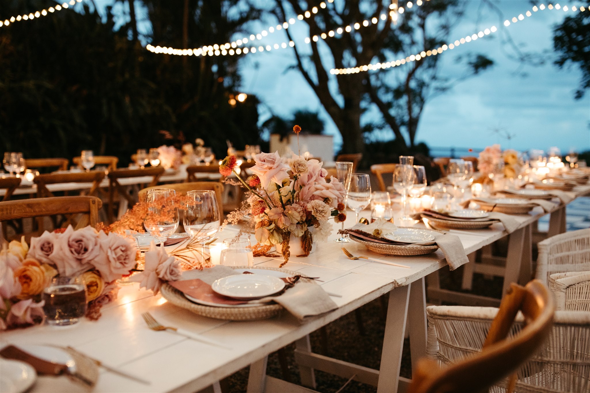 Candle lit reception with flowers / Byron Bay